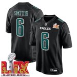 Men’s #6 DeVonta Smith Carbon Black Super Bowl LIX Fashion Game Player Jersey