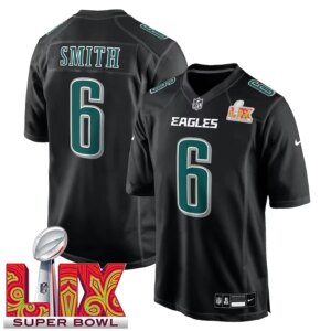 Men’s #6 DeVonta Smith Carbon Black Super Bowl LIX Fashion Game Player Jersey