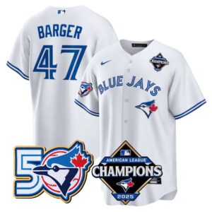 Addison Barger #47 Toronto Blue Jays 50th American League Champions Jersey Stitched White