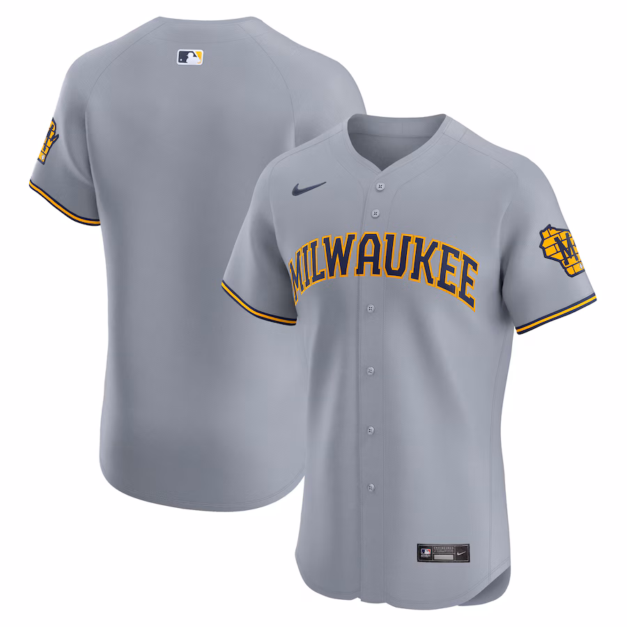 Men's Milwaukee Brewers Gray Road Vapor Premier Elite Patch Jersey