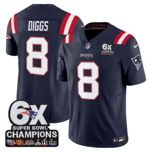 Stefon Diggs #8 New England Patriots 6-Time Champions Patch Game Jersey - Navy