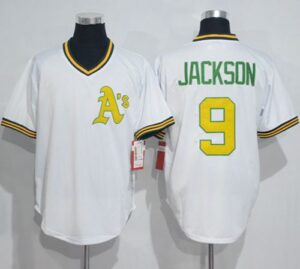 Mitchell And Ness Oakland Athletics #9 Reggie Jackson White Throwback Stitched Jersey