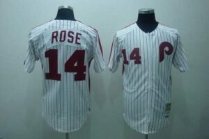 Mitchell And Ness Philadelphia Phillies #14 Rose Stitched White Red Strip Throwback Jersey