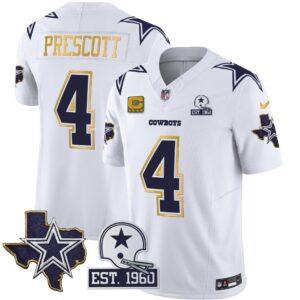 Dak Prescott #4 Cowboys Texas Patch Gold Trim Vapor Jersey - All Stitched