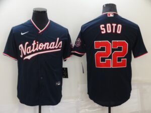 Men's Washington Nationals #22 Juan Soto Navy Blue Stitched Cool Base Jersey