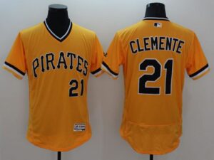 Pittsburgh Pirates #21 Roberto Clemente Gold Flexbase Collection Cooperstown Stitched Jersey
