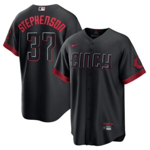 Men's Cincinnati Reds #37 Tyler Stephenson  Black 2023 City Connect Cool Base Player Jersey