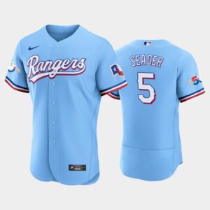 Men's Texas Rangers #5 Corey Seager 50th Anniversary Alternate Light Blue Flex Base Jersey