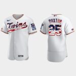 Men's Minnesota Twins #25 Byron Buxton 2020 Stars & Stripes 4th of July Jersey - White