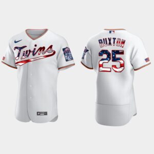 Men's Minnesota Twins #25 Byron Buxton 2020 Stars & Stripes 4th of July Jersey - White