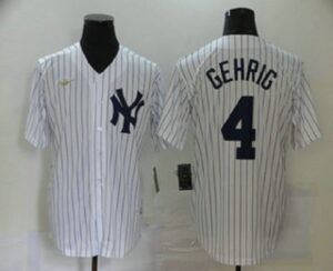 Men's New York Yankees #4 Lou Gehrig White Throwback Stitched Cool Base  Jersey