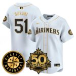 Ichiro Suzuki #51 Seattle Mariners 50th Anniversary & AL West Vapor Premier Limited Jersey - White Gold
