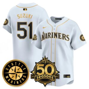Ichiro Suzuki #51 Seattle Mariners 50th Anniversary & AL West Vapor Premier Limited Jersey - White Gold