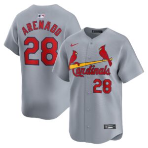 Men's St. Louis Cardinals #28 Nolan Arenado  Gray Away Limited Player Jersey