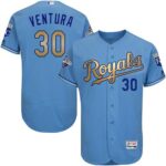 Kansas City Royals #30 Yordano Ventura Light Blue FlexBase 2015 World Series Champions Gold Program Stitched Jersey