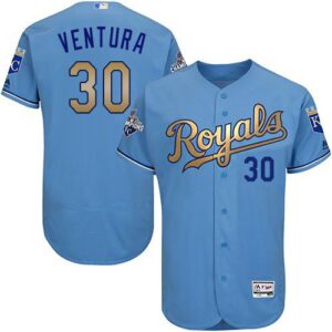 Kansas City Royals #30 Yordano Ventura Light Blue FlexBase 2015 World Series Champions Gold Program Stitched Jersey