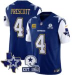 Dak Prescott #4 Cowboys Texas Patch Gold Trim Vapor Jersey - All Stitched