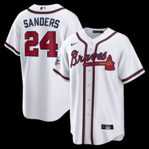 Atlanta Braves Deion Sanders #24 White Home Retired Player Replica Jersey
