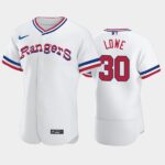 Men's #30 Nathaniel Lowe 1972 Throwback Taxas Rangers Home White Flex Base Jersey