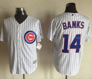 Chicago Cubs #14 Ernie Banks White Strip New Cool Base Stitched Jersey