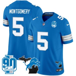David Montgomery #5 Detroit Lion 2025 Michigan & 90th Year Patch Vapor Jersey - All Stitched