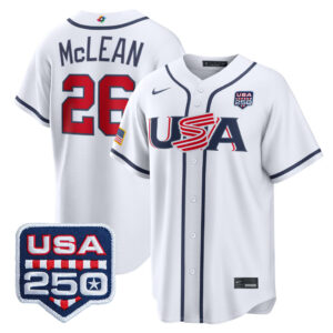 Nolan McLean #26 USA Baseball 250th Patch 2026 World Baseball Classic Home Stadium Jersey - White