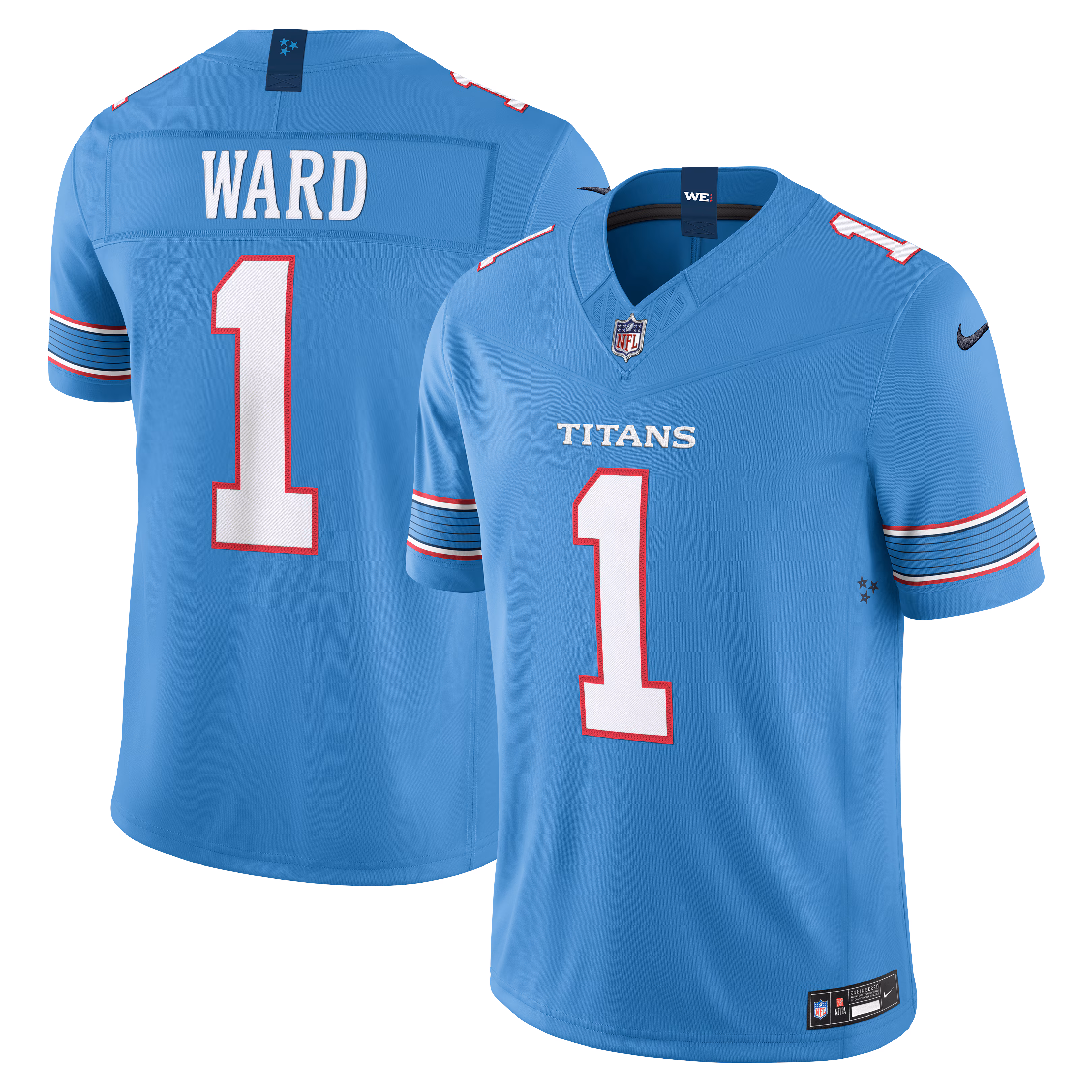 Cameron Ward #1 Tennessee Titans Light Blue Vapor F.U.S.E. Sewn Down Limited Jersey