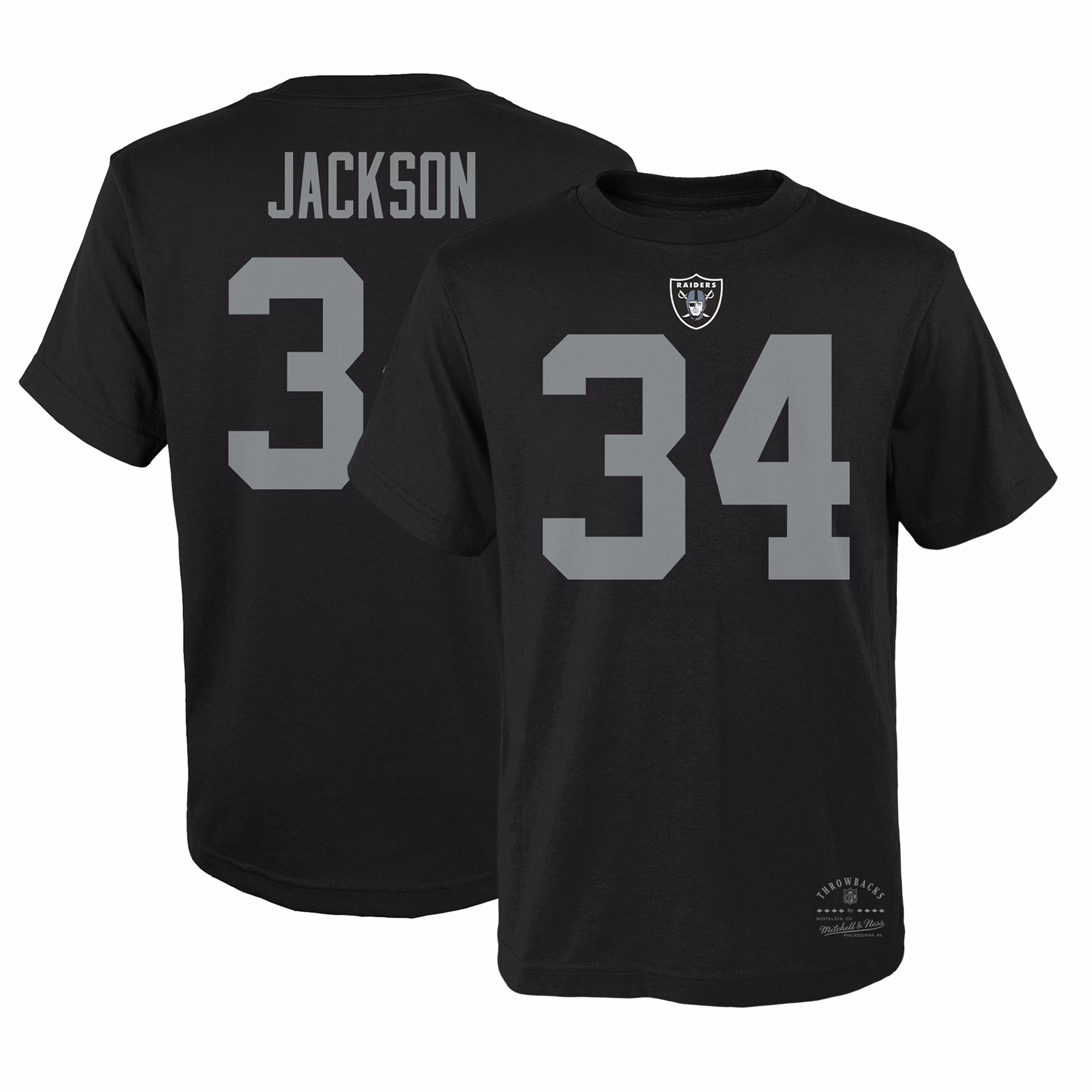 Youth Bo Jackson Black Las Vegas Raiders Retired Retro Player Name & Number T-Shirt