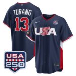 Brice Turang #13 USA Baseball 250th Patch 2026 World Baseball Classic Road Stadium Jersey - Navy