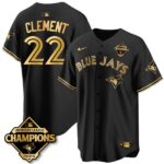 Ernie Clement #22 Toronto Blue Jays 2025 American League Champions Jersey Stitched Black Gold
