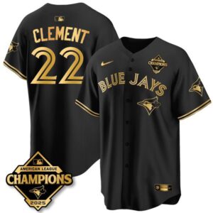 Ernie Clement #22 Toronto Blue Jays 2025 American League Champions Jersey Stitched Black Gold