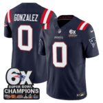 Christian Gonzalez #0 New England Patriots 6-Time Champions Patch Game Jersey - Navy
