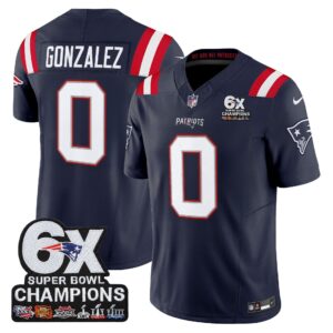 Christian Gonzalez #0 New England Patriots 6-Time Champions Patch Game Jersey - Navy