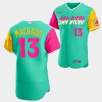 Men's San Diego Padres #13 Manny Machado 2022 City Connect Mint Reverse Flex Base Jersey