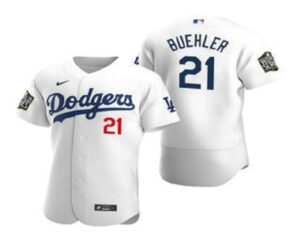 Men's Los Angeles Dodgers #21 Walker Buehler White 2020 World Series Flex Base  Jersey