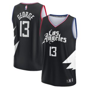 Paul George LA Clippers  Fast Break Replica Player Jersey - Statement Edition - Black