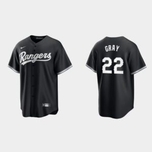 Men's Texas Rangers #22 Jon Gray Black White Official Jersey