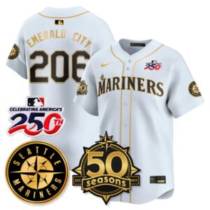 Emerald City #206 Seattle Mariners 250th Anniversary & AL West Vapor Premier Limited Jersey - White Gold