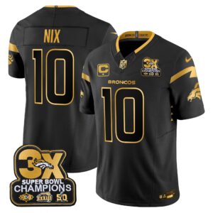 Bo Nix Denver Broncos-Time Champions Patch Gold Vapor Limited Jersey - All Stitched