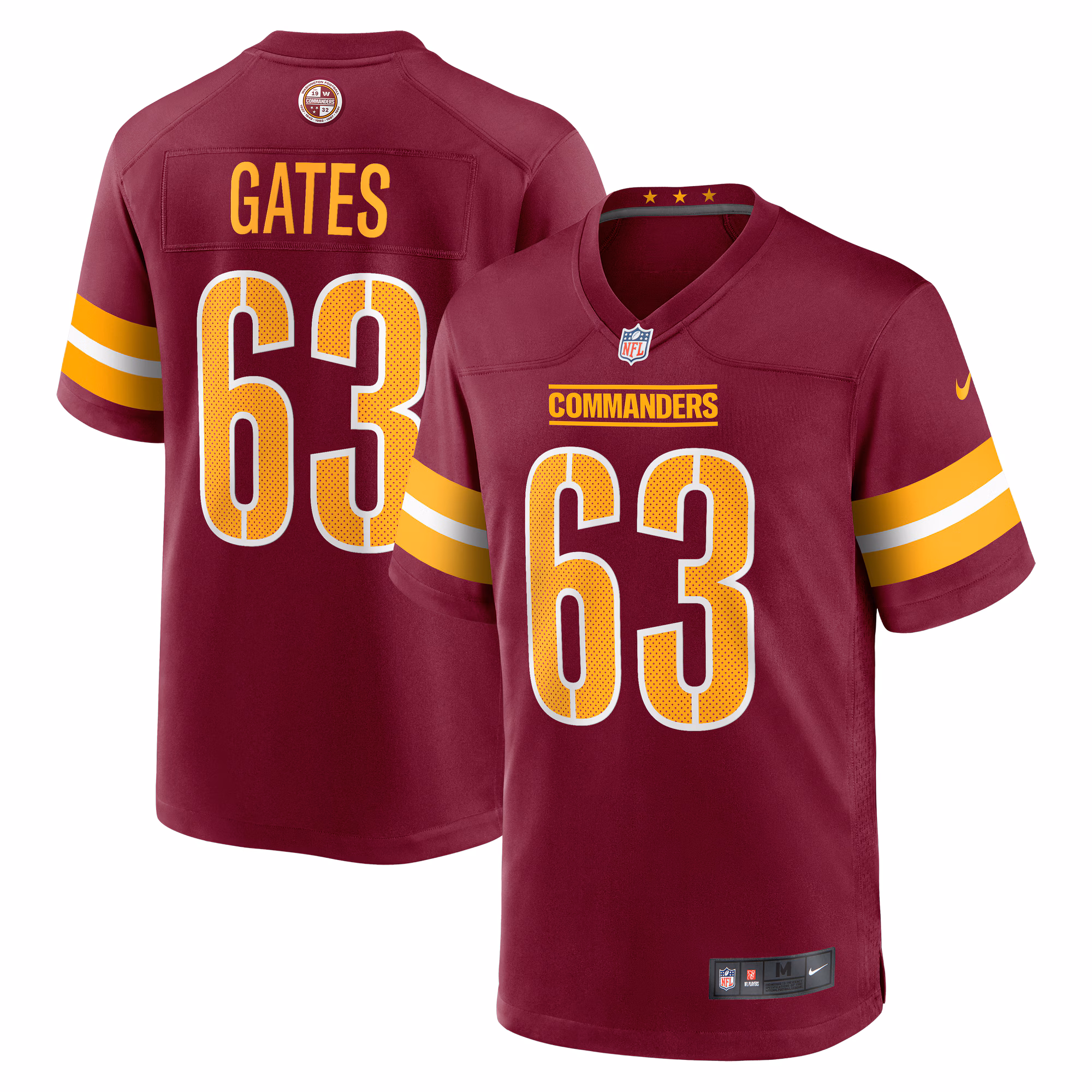 Nick Gates Washington Commanders Game Player Jersey - Burgundy