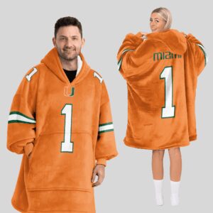 Adult #1 Miami Football Unisex Blanket Hoodie