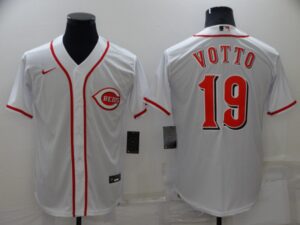 Men's  Cincinnati Reds #19 Joey Votto White Cool Base Stitched Jersey