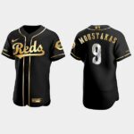 Men's Cincinnati Reds #9 Mike Moustakas Golden Edition Black Flex Base Jersey