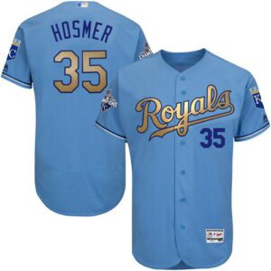 Kansas City Royals #35 Eric Hosmer Light Blue FlexBase 2015 World Series Champions Gold Program Stitched Jersey