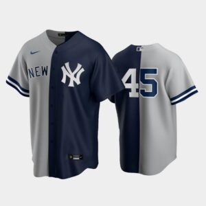 Men's split New York Yankees Home Jersey 45 Gerrit Cole Gray-Navy Replica