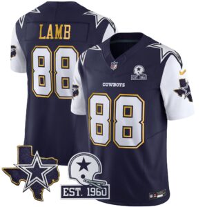 CeeDee Lamb #88 Cowboys Texas Patch Gold Trim Vapor Jersey - All Stitched
