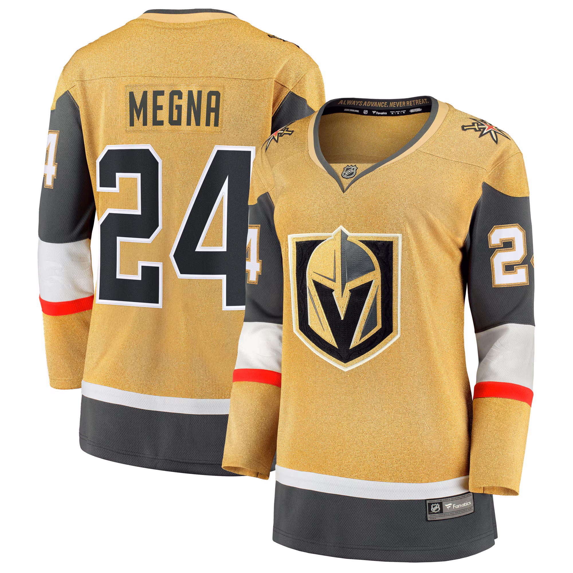 Women's Vegas Golden Knights Jaycob Megna #24 Fanatics Gold Home Breakaway Jersey