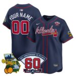 Custom #00 Atlanta Braves 60th Patch Alternate Limited Player Jersey - Navy