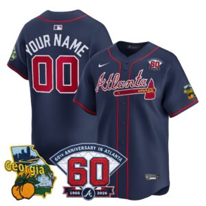 Custom #00 Atlanta Braves 60th Patch Alternate Limited Player Jersey - Navy