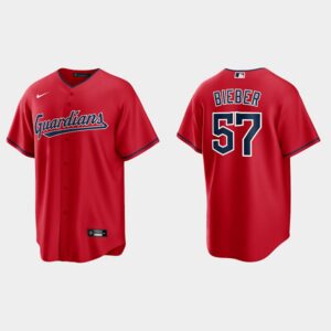 Men's Cleveland Guardians #57 Shane Bieber Red Alternate Jersey